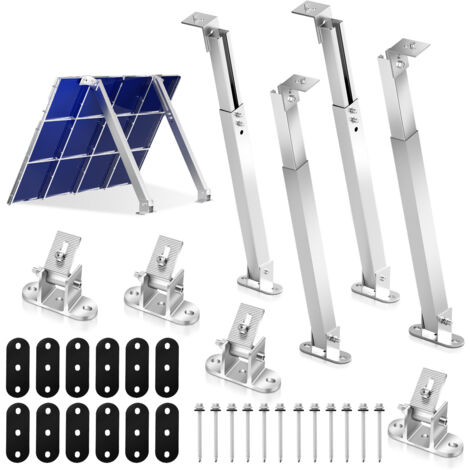 Swanew – Support de panneau solaire réglable en aluminium 6063 – Longueur ajustable 38-68cm – Angle d'inclinaison 0-60° – Installation rapide avec attaches inox