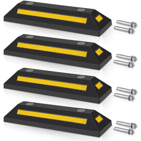 Swanew – Lot de 4 butées de parking en caoutchouc 54x15x10cm – Capacité de charge 5kg – Réflecteurs pour visibilité nocturne – Installation facile (1/5)