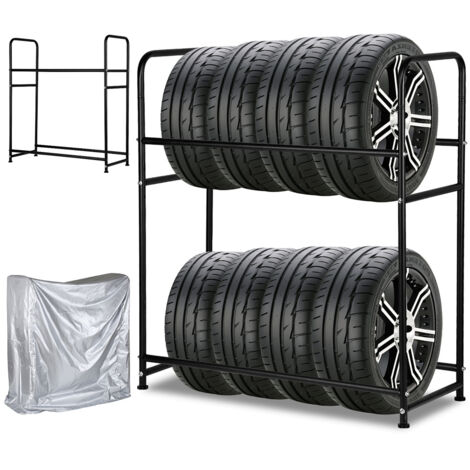 Swanew – Étagère à pneus en fer pour 8 pneus – Support robuste 107 x 46 x 117 cm – Housse de protection incluse – Charge max 180 kg