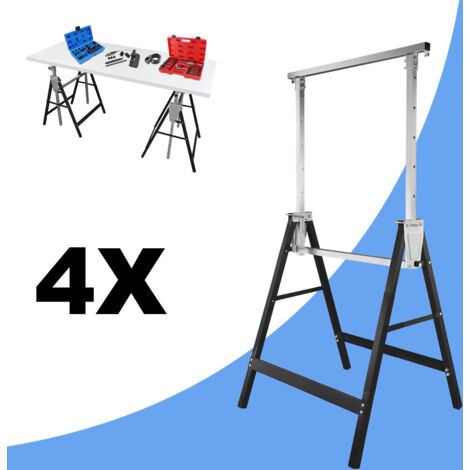 Tolletour – Lot de 2 tréteaux pliants en acier – 7 hauteurs réglables 80-130cm – Capacité de charge 200kg – Verrouillage de sécurité