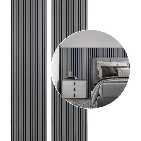 Panneau acoustique mural moderne 2x 120x60x2.1cm – Placage bois et feutre MDF – Isolation acoustique NRC 0,8 – Couleur gris