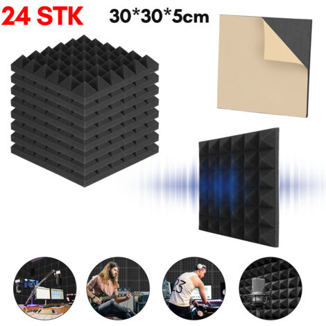 Swanew – Panneaux de mousse acoustique 30x30x5cm – Lot de 24 pièces – Isolation phonique auto-adhésive – Réduction de l'écho pour studio