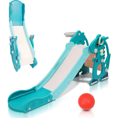 Swanew – Toboggan pour enfants 4 en 1 pliable – Panier de basket et anneau de lancer – Sûr en PEHD non toxique – Dimensions 145x38x67 cm