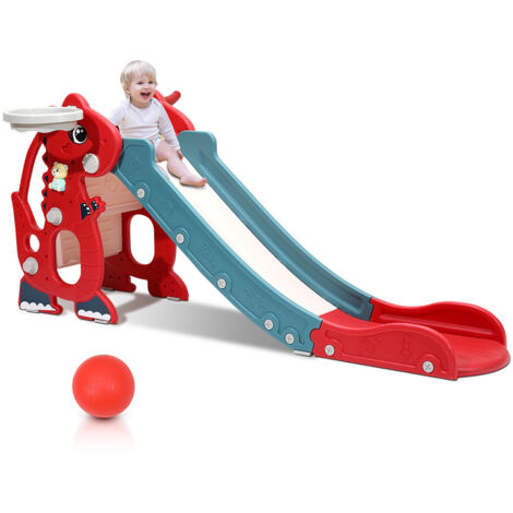 Swanew – Toboggan pour enfants 4 en 1 pliable – Panier de basket et anneau de lancer – Sûr en PEHD non toxique – Dimensions 145 x 38 x 67 cm