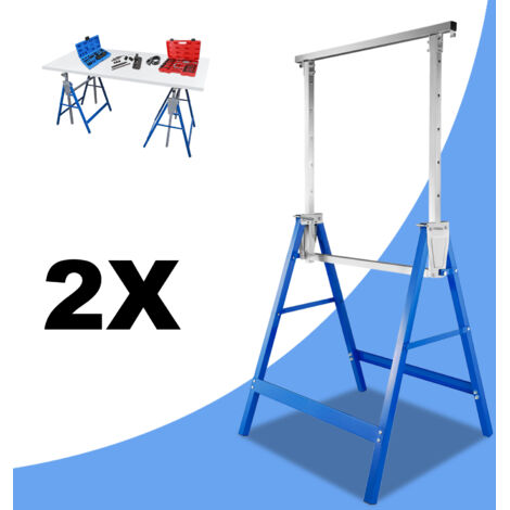 EINFEBEN Lot de 2 Tréteaux d'échafaudage, Hauteur Réglable 80-130CM, jusqu'à 200kg, Bleu, antidérapante, tréteaux pliables