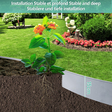 Bordure De Jardin Métal Relaxdays 10 M - Clôture Gazon Flexible 16 Cm Argent Galvanisé, Pour Massifs, Allées, Potagers Et Parterres