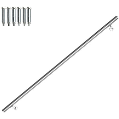 Randaco – Main courante inox 180 cm – Rampe d'escalier ronde Ø 42 mm – Acier inoxydable brossé – Fixation murale intérieure et extérieure