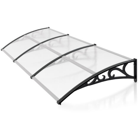 Einfeben – Auvent transparent 300x100 cm – Protection anti UV – Panneau PC 1 mm – Bras ABS noir – Installation rapide incluse