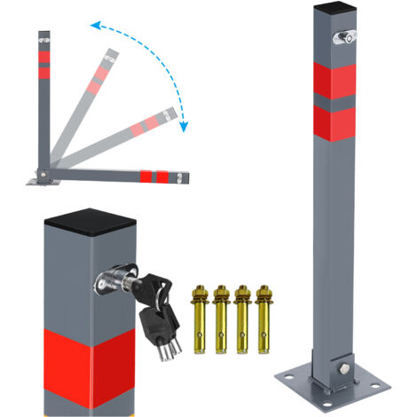 Swanew – Barrière de parking rabattable avec 3 clés – Poteau de sécurité en acier inoxydable – Dimensions 15x15x67cm – Bandes réfléchissantes pour visibilité