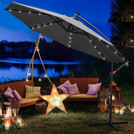 Swanew – Parasol droit 3.5m avec LED solaire – Toile en polyester 160g/m² – Mât en fer – Réglable à plusieurs angles – Idéal pour terrasses et jardins
