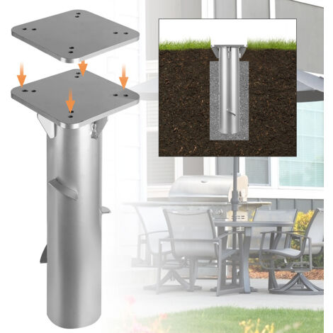 Hengda – Pied de parasol en acier inoxydable 304 – Plaque de base bétonnée 16x16 cm – Stabilisation pour parasols en porte-à-faux – Hauteur 40 cm (1/5)