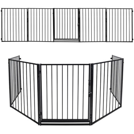 Einfeben – Barrière de sécurité enfant 305 cm – Grille de protection métal pliable avec porte – Installation facile – Pour cheminée et animaux
