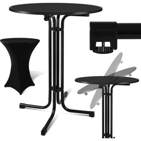 SWANEW Table Haute De Bar Bistrot Mange Debout Restaurant Mobile Plateau Ø 80cm Noir (1/5)