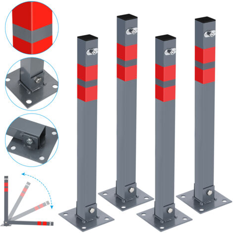 Swanew – Barrière de parking 4 pièces en acier inoxydable – Hauteur 67 cm – Bandes réfléchissantes pour visibilité – 12 clés incluses