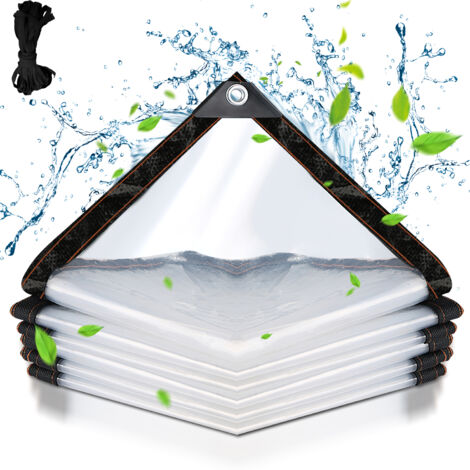 Einfeben – Bâche de protection transparente armée 3x3m – Imperméable et indéchirable – Oeillets en acier inoxydable – Pour chantiers humides et abris temporaires