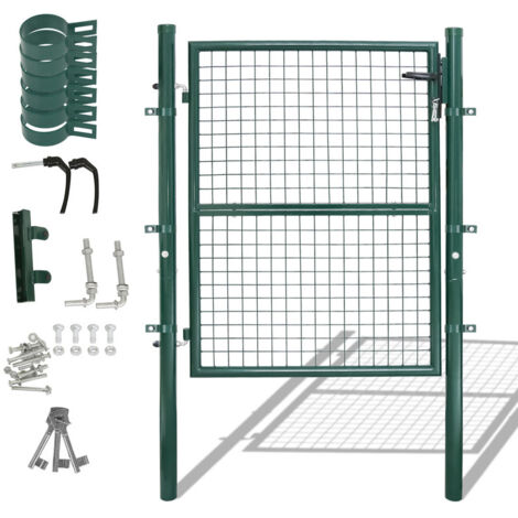 Swanew – Portillon grillagé en acier galvanisé 150 x 100cm – Serrure à cylindre – Ouverture à droite/gauche – Couleur verte RAL 6005