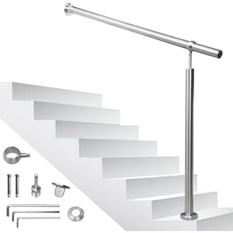 Swanew – Rampe d'escalier en acier inoxydable 100cm – Main courante réglable pour intérieur et extérieur – Fixation murale – Ø42mm