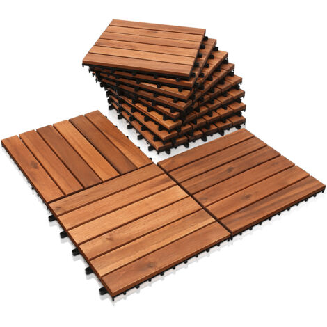 SWANEW Carreaux de terrasse 44 pcs Acacia tuiles de plancher en acacia