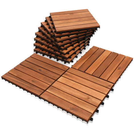 SWANEW Dalles de terrasse caillebotis Lot de 33 dalles en bois de mosaïque de 3 m² 30 x 30 cm Pour balcon jardin terrasse balcon