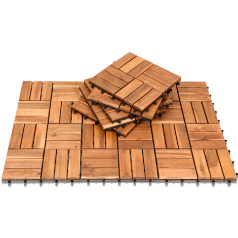 EINFEBEN Dalles de terrasse bois d’acacia 5m² 55 pcs dalle acacia mosaïque 30x30cm système de clips dalle découpe possible