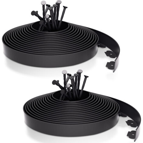 Bordure de Pelouse en Plastique 20m avec 60 Piquets d'ancrage, Flexible Bordure de Jardin Bordure de Gazon Décorative de Jardin