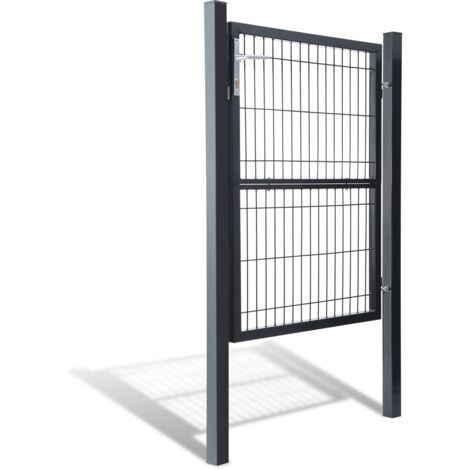 SWANEW Portail de jardin Portillon de Jardin Grillagé, en Acier Galvanisé, Clôture avec Serrure, Porte 100 x 100cm, Gris