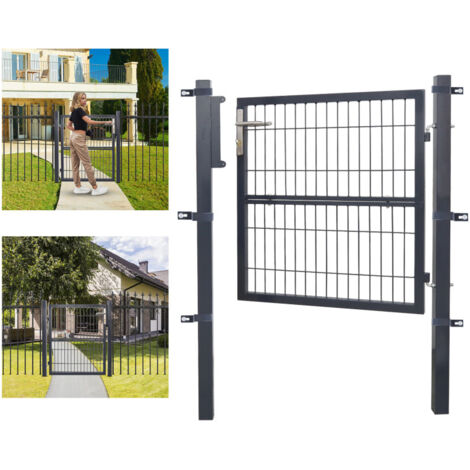 SWANEW Portillon de jardin 120 x 100 cm avec serrure maille métallique - Gris (1/5)