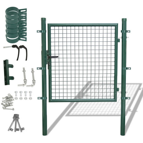 SWANEW Portillon de Jardin Grillagé, en Acier Galvanisé, Clôture avec Serrure, Porte 100 x 100cm, Vert