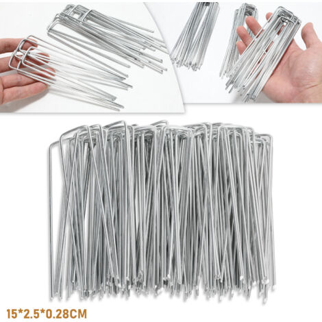 Randaco Set 50 Piquets en acier galvanisé 150x25mm ancrage au sol pour bâches filets de jardinage en U Anguleux