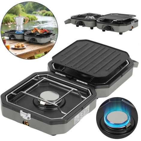 Swanew – Réchaud à gaz camping 2 brûleurs réglables – Sécurité anti-extinction – Construction en fer – Facile à nettoyer et à monter (1/5)