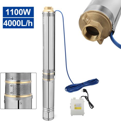 Randaco Pompe submersible pour puits profonds Débit 4m3/h, Acier inoxydable Cordon 20m Hauteur de refoulement 81m