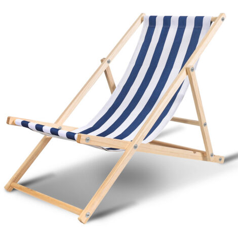 Chaise longue de jardin Chaise longue en pin pliable Chaise longue de balcon en bois Chaise de plage Bleu Blanc (1/5)