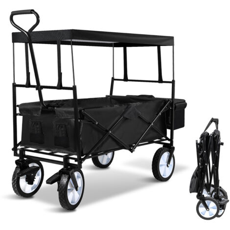 Randaco Chariot pliable, Chariot de jardin pliable avec auvent amovible, tissu Oxford, chariot pliable portable pour plage, jardin, transport charge 80 kg