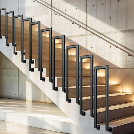 Randaco 100 cm Noir Oval en forme de U Rampe d'escalier en fer Main courante Garde-corps, garde-corps en fer Intérieur et extérieur Universel Montage latéral