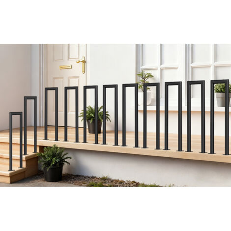 Randaco 75 cm Noir Ovales en forme de U rampe d'escalier en fer main courante garde-corps, garde-corps en fer intérieur et extérieur universel