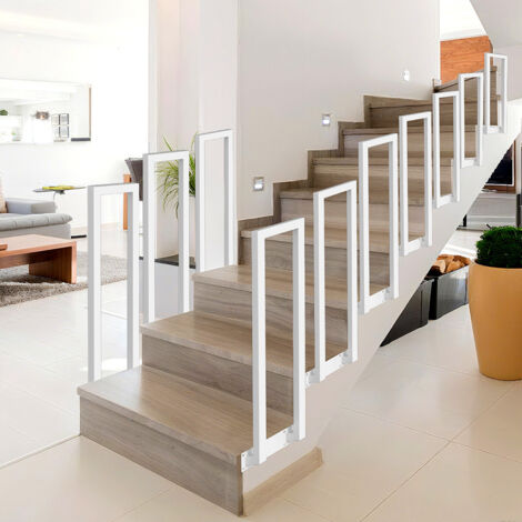 Randaco 110 cm blanc rampe d'escalier en fer en forme de U main courante, rampe en fer pour l'intérieur et l'extérieur, montage latéral universel