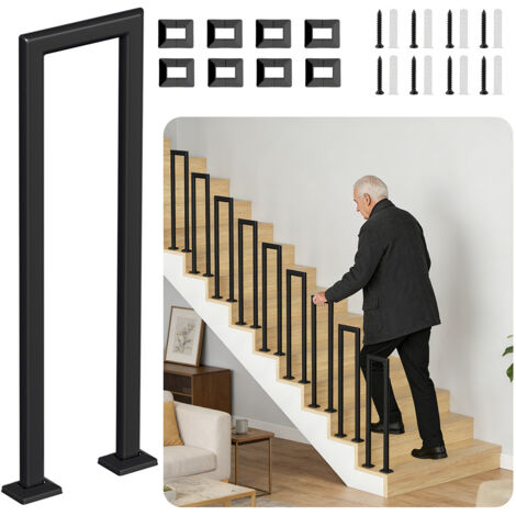Randaco 100 cm Noir Oval en forme de U Rampe d'escalier en fer Main courante Garde-corps, garde-corps en fer Intérieur et extérieur Universel