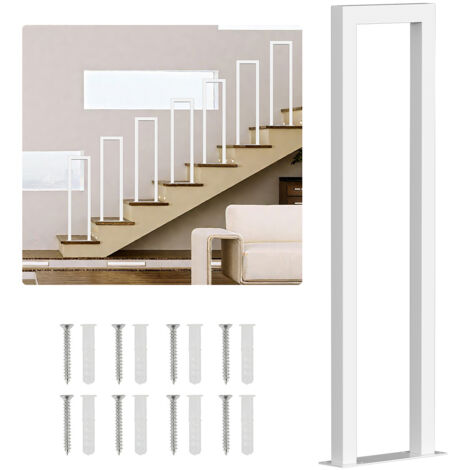 Randaco 95 cm Blanc Rampe d'escalier en fer en forme de U, main courante, rampe en fer pour l'intérieur et l'extérieur, universelle