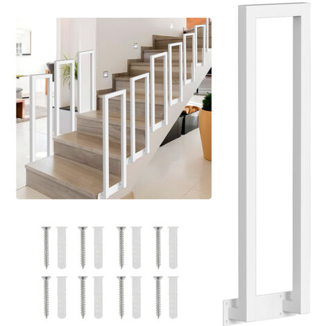 Randaco 95 cm Blanc Rampe d'escalier en fer en forme de U, main courante, rampe en fer pour l'intérieur et l'extérieur, montage latéral universel