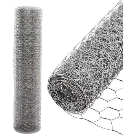 Grillage à poule 1x25 m en Galvanisé, Fil de fer hexagonal pour clôture à lièvres, Grillage Métallique, Argent (1/5)