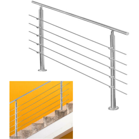 Einfeben – Garde-corps en acier inoxydable 100cm – Support de main courante pour escalier, balcon, terrasse – 5 barres incluses – Résistant aux intempéries (1/5)