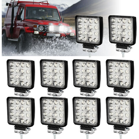 SWANEW 10X 48W Projecteur Phare de Travail 12V 24V LED Carré LED Moto Spot Feux Additionnels Offroad Lampe (1/5)