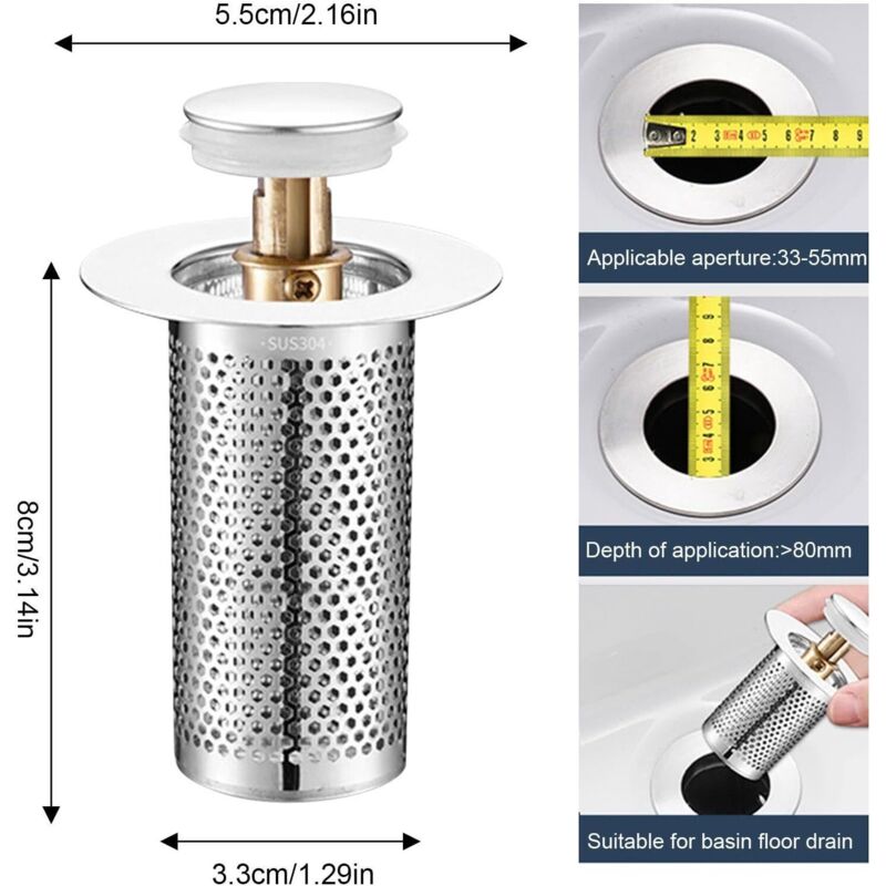 Attrape-cheveux Pour évier - Filtre Anti-colmatage En Laiton - Pour Salle De Bain, Cuisine, Appartement, Hôtel - Diamètre 33-35 Mm