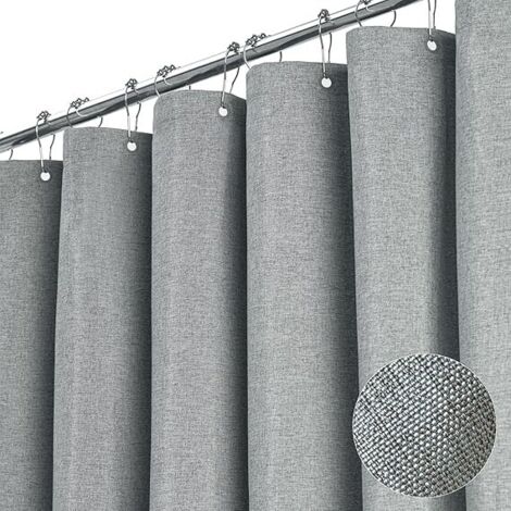 Rideau de douche en tissu gris extra long, ensemble de rideau de douche en tissu texturé très résistant avec crochets, rideaux de douche décoratifs de luxe lestés 72xH84 (1/5)