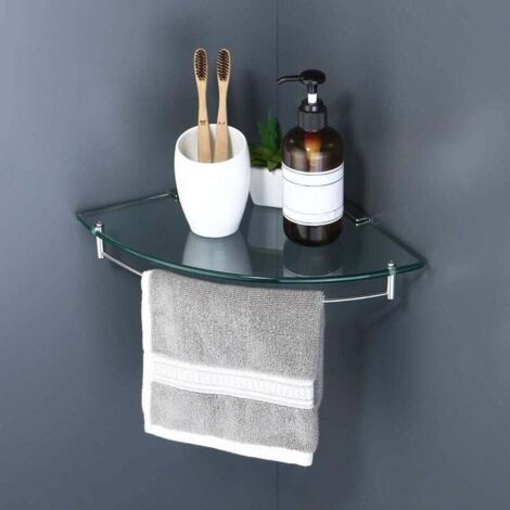 Ambrosya Étagère Salle De Bain Acier Inoxydable Brossé Et Verre 50cm - Support Serviette Murale