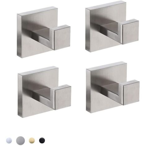 Lot de 4 crochets pour serviettes de salle de bain, pour cuisine, chambre à coucher, hôtel, design moderne, montage sans effort, finition brossée (1/5)
