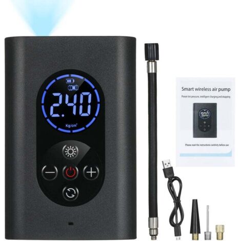 Gonfleur Compresseur D'Air Portatif 150Psi Electrique Pompe A Air Avec Usb Manometre Led Rechargeable 4000Mah Banque D'Alimentation D'Arret Automatique (1/5)