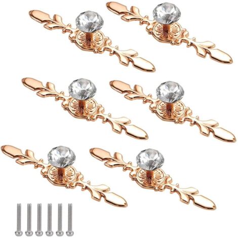 Bouton de Porte Diamant 6 Pièces Boutons de Porte en Cristal Doré Bouton de Meuble Poignee de Meuble Diamant Boutons en Cristal de Diamant pour Décoration d'intérieur avec Vis,116mm