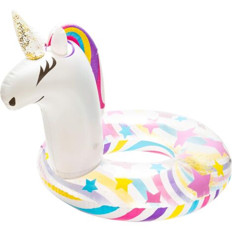Flotteur gonflable de piscine de licorne Jouets de piscine Anneau de natation de licorne avec des paillettes Fête de l'eau Radeau gonflable de loisirs de plage Enfants et adultes Blanc (1/4)