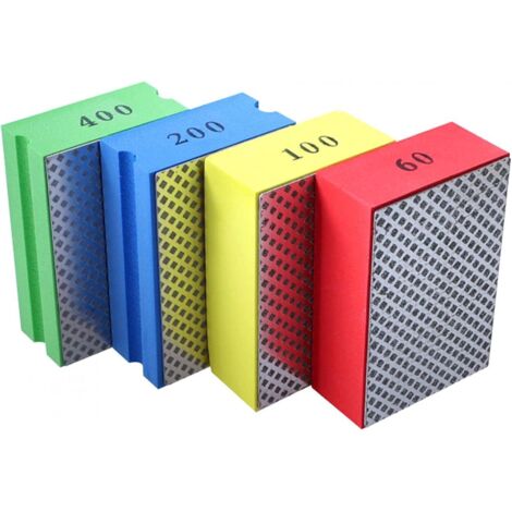 Lot de 4 tampons de polissage à la main en diamant pour meulage de carreaux de céramique, verre, blocs de ponçage 60, 100, 200, 400